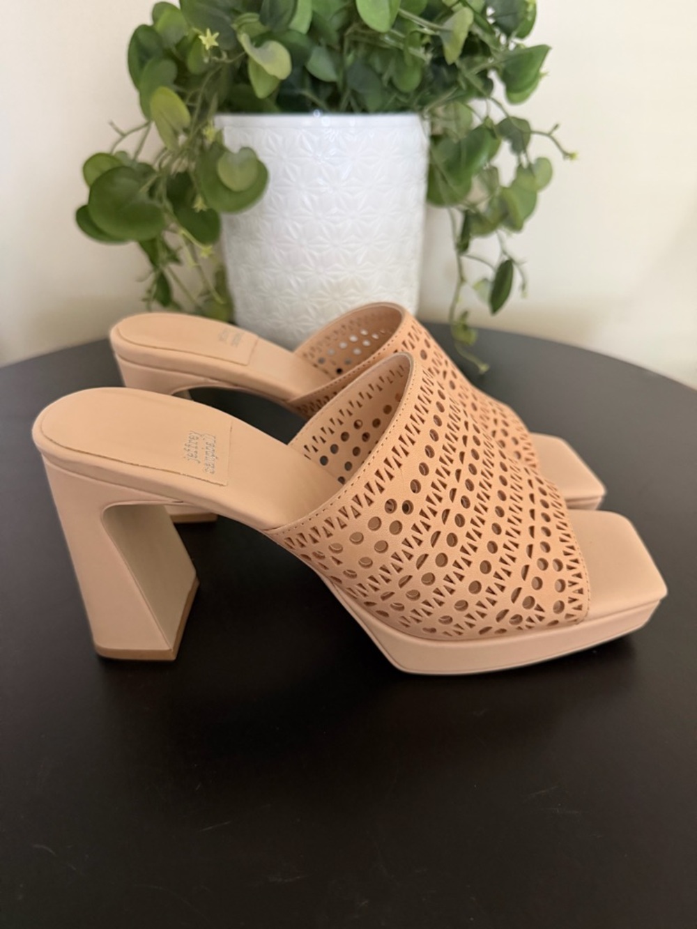 Jeffrey Campbell Caviar Tan Laser-Cut Platform Sandals